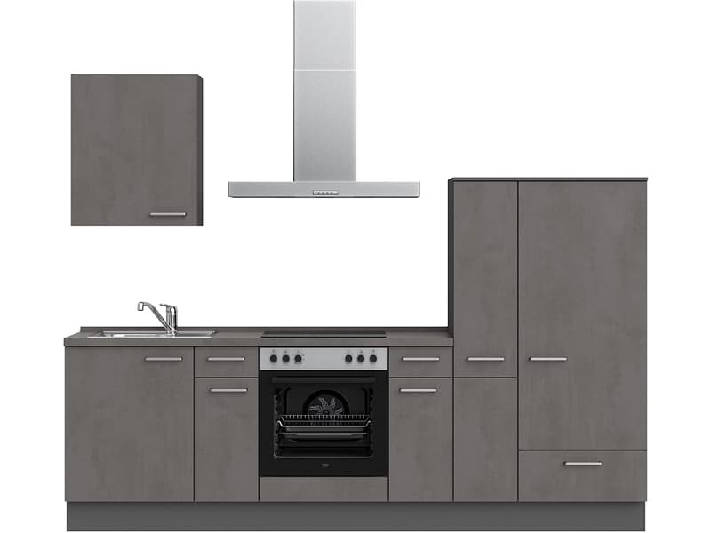 Komplette Küche MODUSET RIVA CLASSIC Beton Schiefergrau 60x270cm