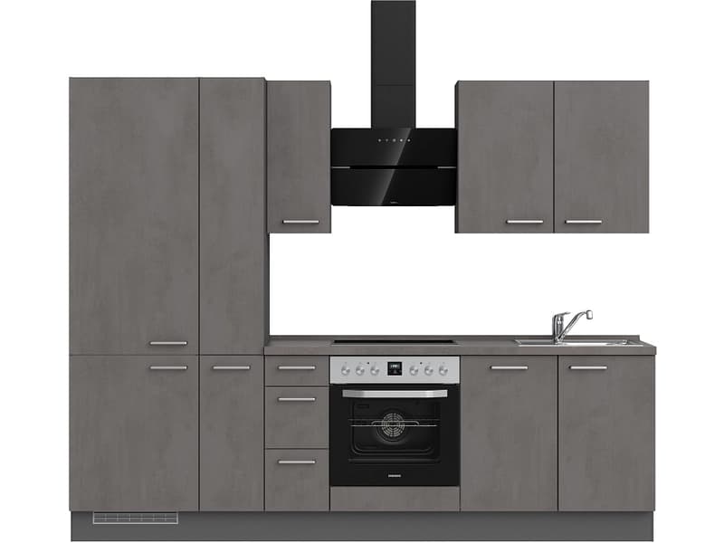 Komplette Küche MODUSET RIVA PREMIUM Beton Schiefergrau 60x270cm