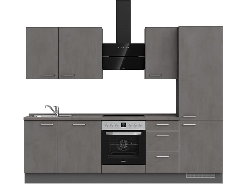 Komplette Küche MODUSET RIVA PREMIUM Beton Schiefergrau 60x270cm