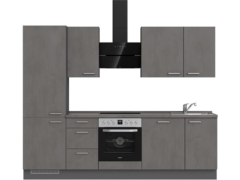 Komplette Küche MODUSET RIVA PREMIUM Beton Schiefergrau 60x270cm