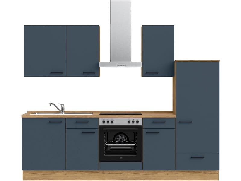 Komplette Küche mit Elektrogeräten MODUSET EASYTOUCH CLASSIC Fjordblau 60x270cm