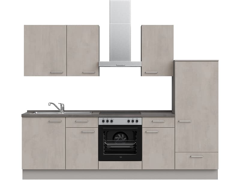 Komplette Küche mit Elektrogeräten MODUSET RIVA CLASSIC Beton Grau 60x270cm