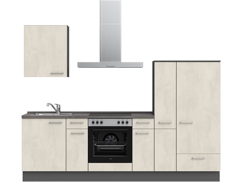 Komplette Küche mit Elektrogeräten MODUSET RIVA CLASSIC Weissbeton 60x270cm