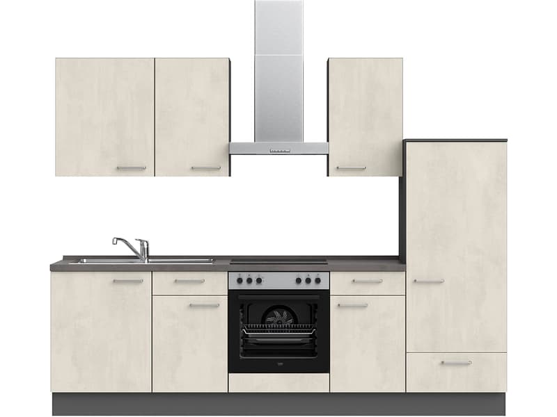 Komplette Küche mit Elektrogeräten MODUSET RIVA CLASSIC Weissbeton 60x270cm