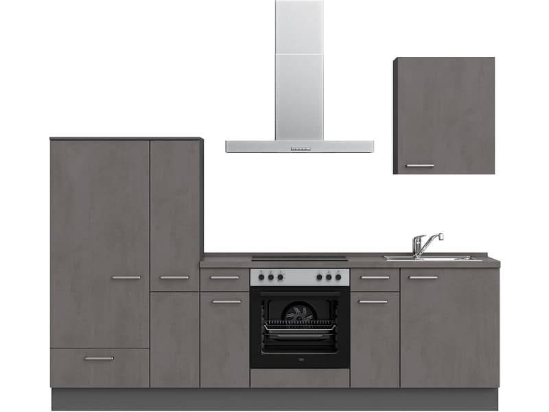 Komplette Küche mit Elektrogeräten MODUSET RIVA CLASSIC Beton Schiefergrau 60x270cm