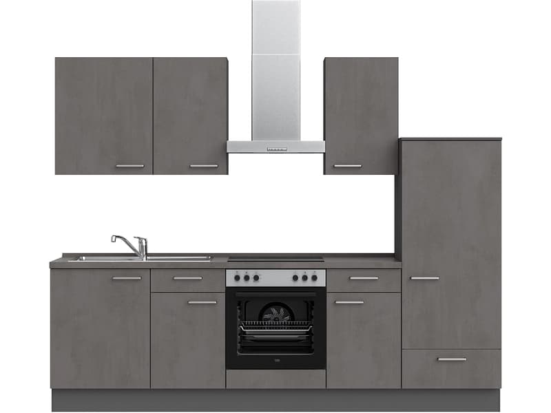 Komplette Küche mit Elektrogeräten MODUSET RIVA CLASSIC Beton Schiefergrau 60x270cm