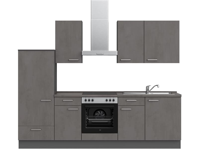 Komplette Küche mit Elektrogeräten MODUSET RIVA CLASSIC Beton Schiefergrau 60x270cm