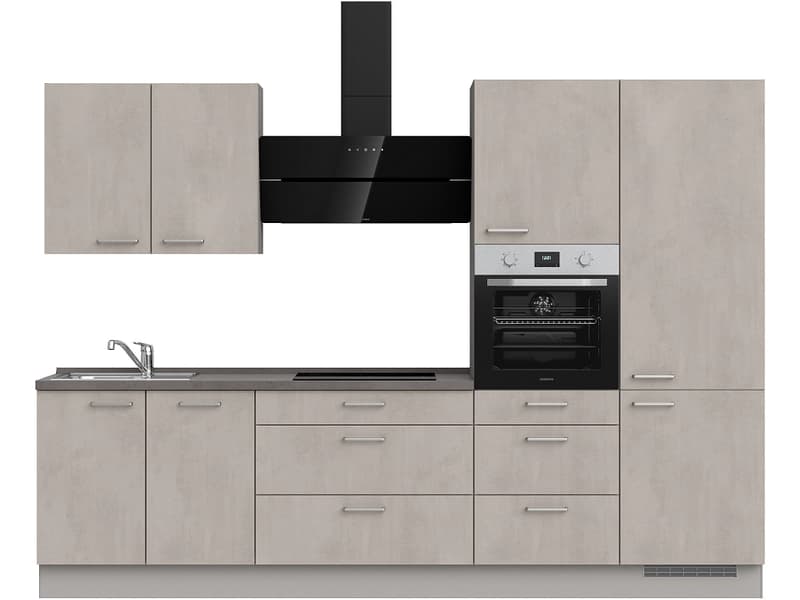 Komplette Küche MODUSET RIVA PREMIUM Beton Grau 60x300cm