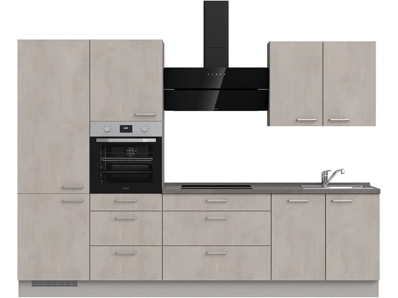 Komplette Küche MODUSET RIVA PREMIUM Beton Grau 60x300cm