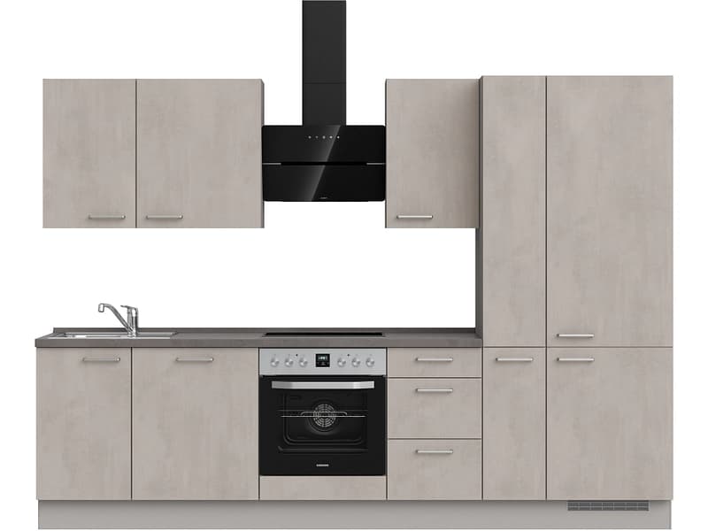 Komplette Küche MODUSET RIVA PREMIUM Beton Grau 60x300cm