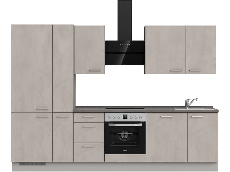Komplette Küche MODUSET RIVA PREMIUM Beton Grau 60x300cm