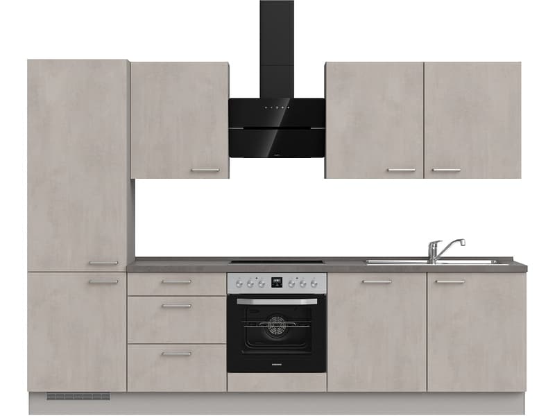 Komplette Küche MODUSET RIVA PREMIUM Beton Grau 60x300cm