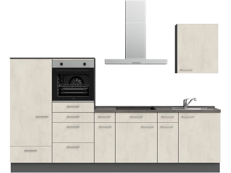 Komplette Küche MODUSET RIVA CLASSIC Weissbeton 60x300cm