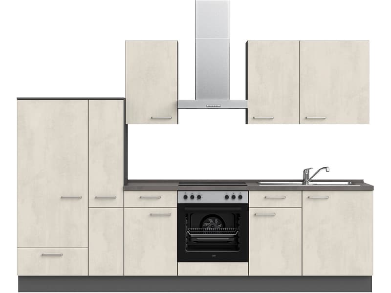 Komplette Küche MODUSET RIVA CLASSIC Weissbeton 60x300cm