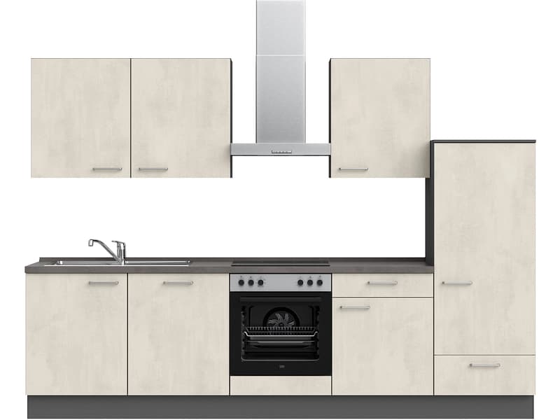 Komplette Küche MODUSET RIVA CLASSIC Weissbeton 60x300cm