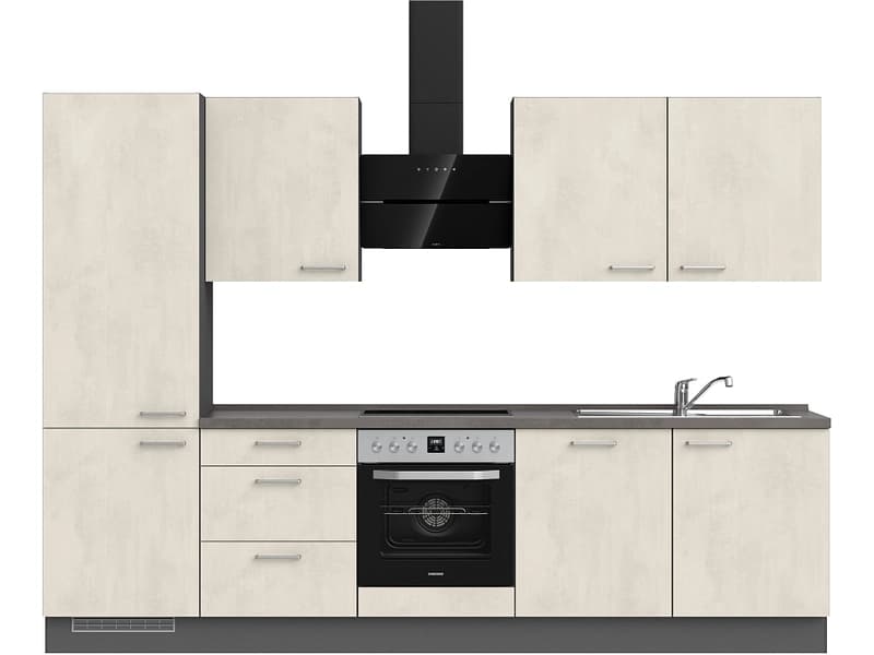 Komplette Küche MODUSET RIVA PREMIUM Weissbeton 60x300cm