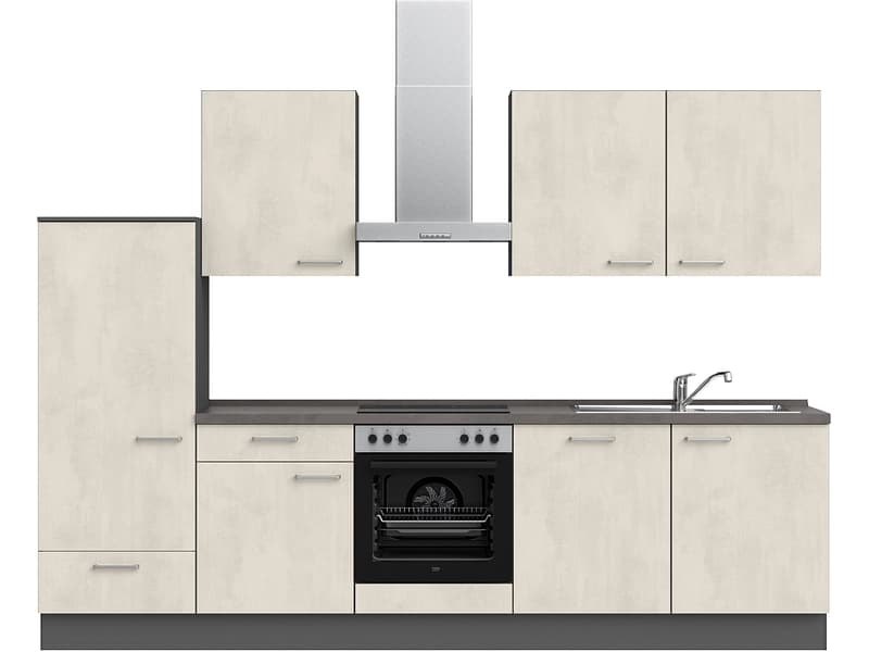 Komplette Küche MODUSET RIVA CLASSIC Weissbeton 60x360cm