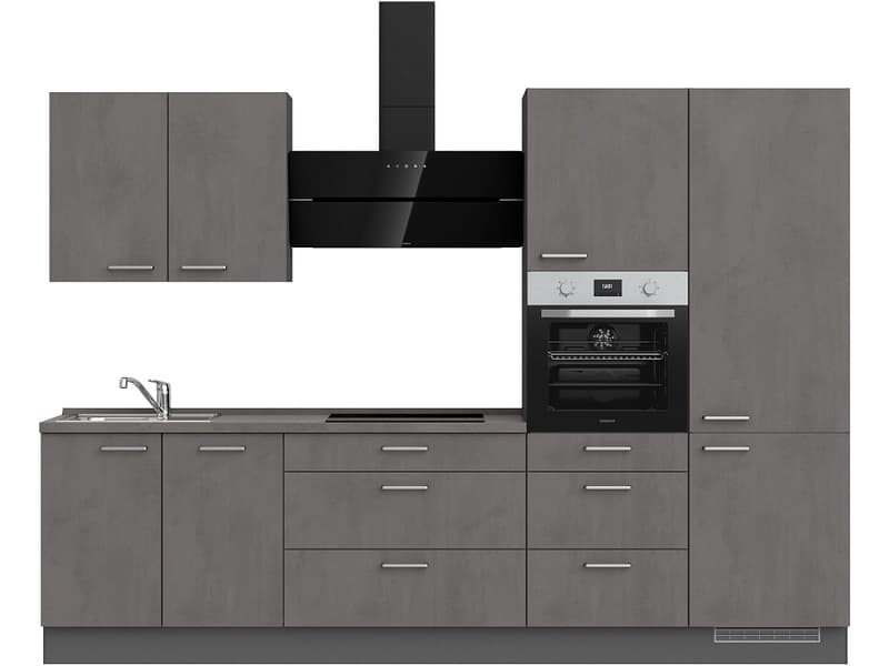 Komplette Küche MODUSET RIVA PREMIUM Beton Schiefergrau 60x300cm