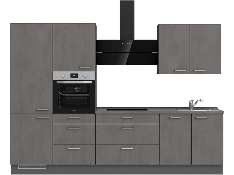 Komplette Küche MODUSET RIVA PREMIUM Beton Schiefergrau 60x300cm