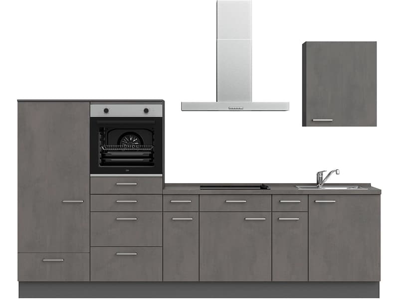 Komplette Küche MODUSET RIVA CLASSIC Beton Schiefergrau 60x300cm
