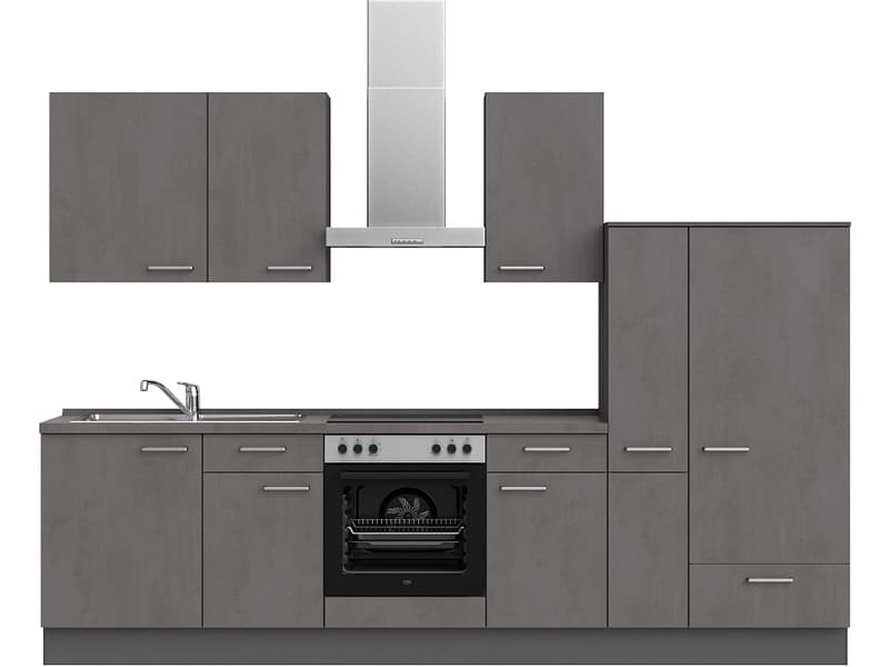 Komplette Küche MODUSET RIVA CLASSIC Beton Schiefergrau 60x300cm
