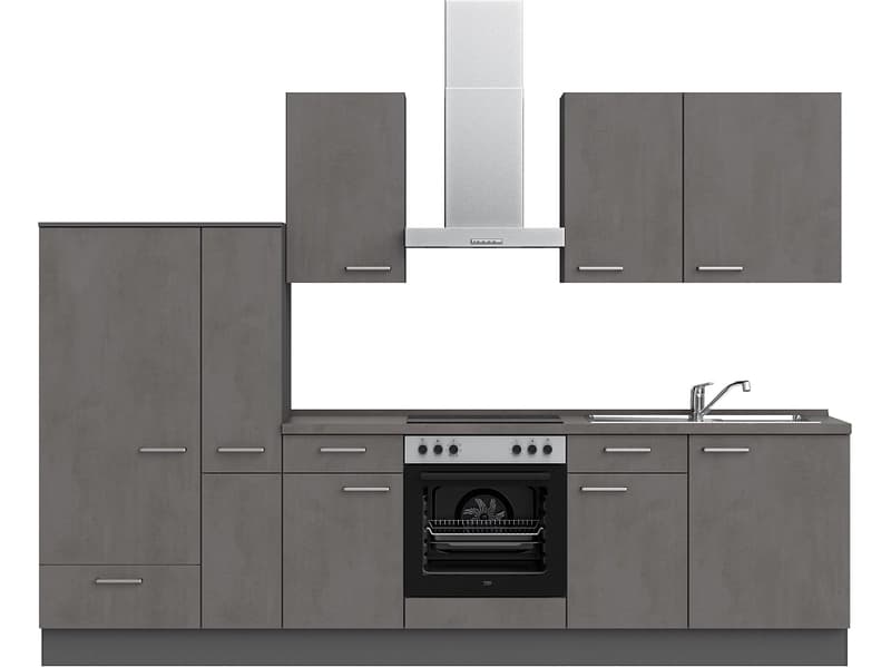 Komplette Küche MODUSET RIVA CLASSIC Beton Schiefergrau 60x300cm