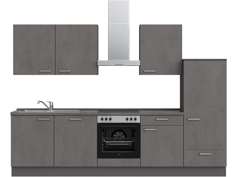 Komplette Küche MODUSET RIVA CLASSIC Beton Schiefergrau 60x300cm
