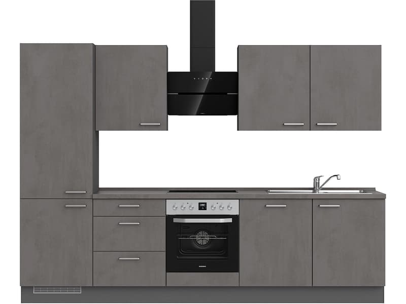 Komplette Küche MODUSET RIVA PREMIUM Beton Schiefergrau 60x300cm