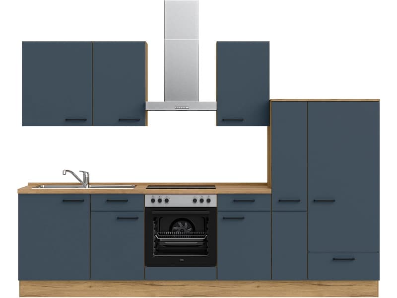 Komplette Küche mit Elektrogeräten MODUSET EASYTOUCH CLASSIC Fjordblau 60x300cm