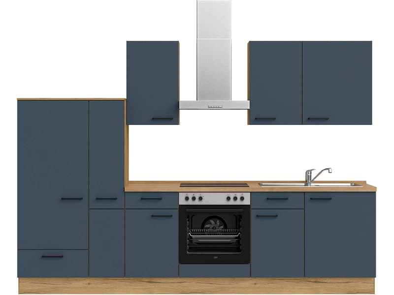 Komplette Küche mit Elektrogeräten MODUSET EASYTOUCH CLASSIC Fjordblau 60x300cm