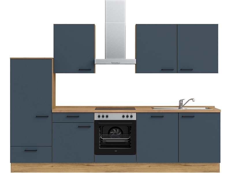 Komplette Küche mit Elektrogeräten MODUSET EASYTOUCH CLASSIC Fjordblau 60x300cm