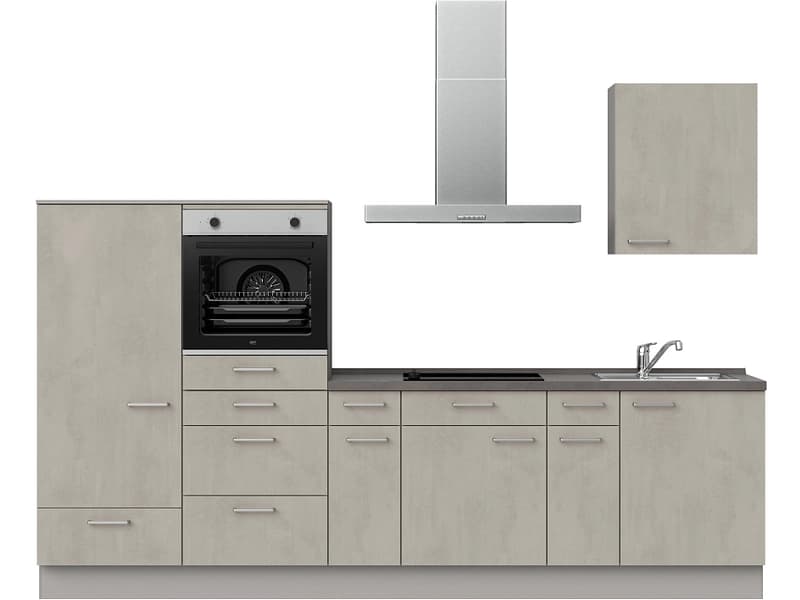 Komplette Küche mit Elektrogeräten MODUSET RIVA CLASSIC Beton Grau 60x300cm