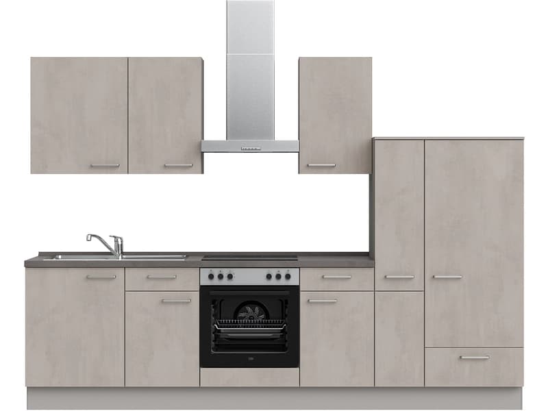 Komplette Küche mit Elektrogeräten MODUSET RIVA CLASSIC Beton Grau 60x300cm