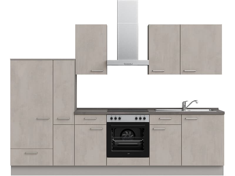 Komplette Küche mit Elektrogeräten MODUSET RIVA CLASSIC Beton Grau 60x300cm