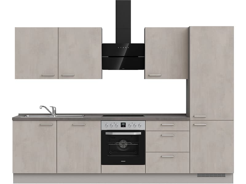 Komplette Küche mit Elektrogeräten MODUSET RIVA PREMIUM Beton Grau 60x300cm