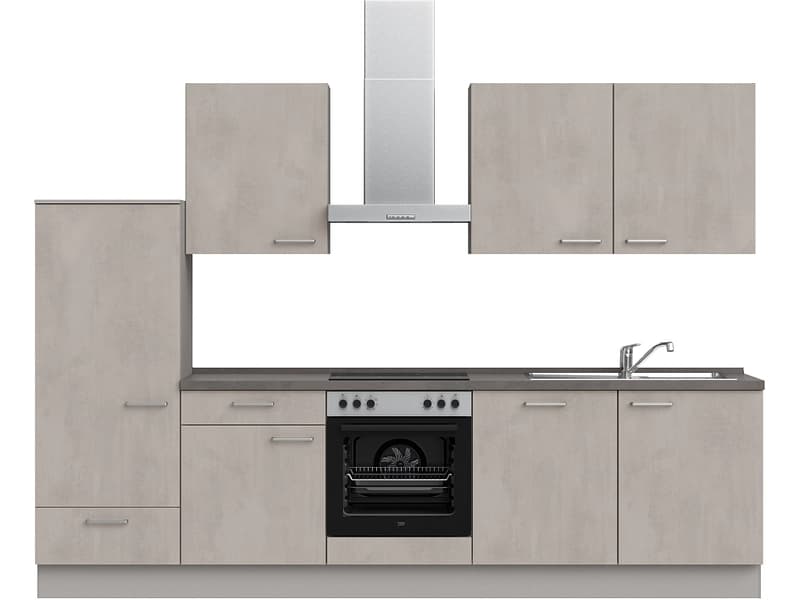 Komplette Küche mit Elektrogeräten MODUSET RIVA CLASSIC Beton Grau 60x300cm