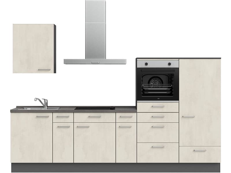 Komplette Küche mit Elektrogeräten MODUSET RIVA CLASSIC Weissbeton 60x300cm