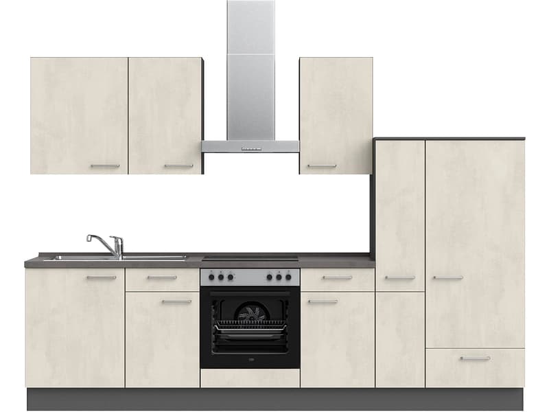 Komplette Küche mit Elektrogeräten MODUSET RIVA CLASSIC Weissbeton 60x300cm