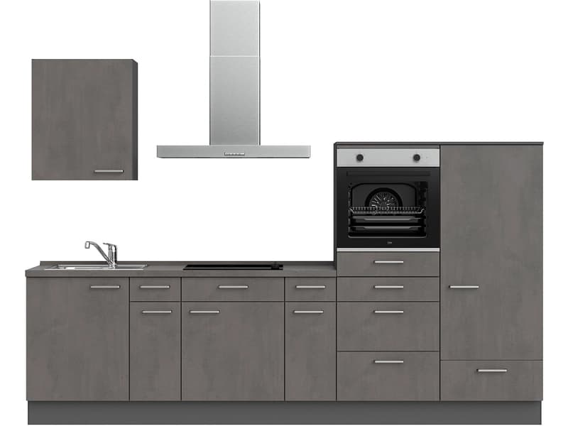 Komplette Küche mit Elektrogeräten MODUSET RIVA CLASSIC Beton Schiefergrau 60x300cm