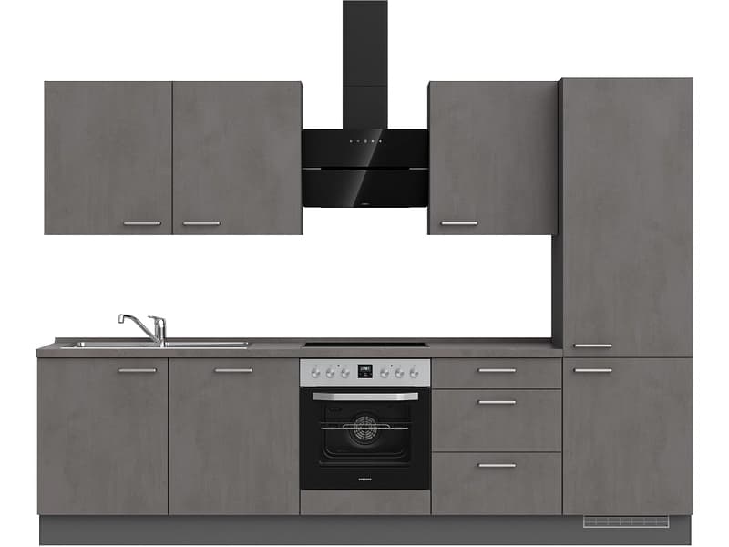 Komplette Küche mit Elektrogeräten MODUSET RIVA PREMIUM Beton Schiefergrau 60x300cm