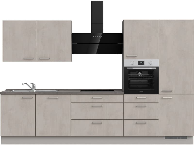 Komplette Küche MODUSET RIVA PREMIUM Beton Grau 60x330cm