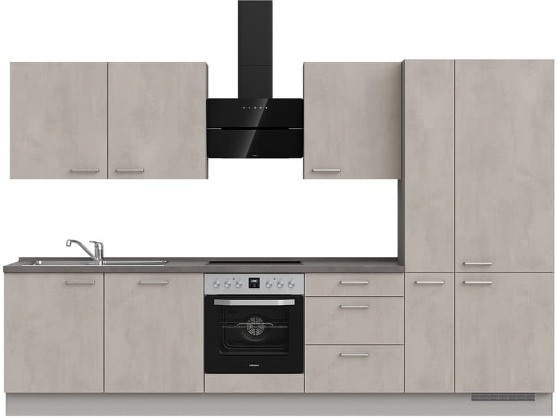Komplette Küche MODUSET RIVA PREMIUM Beton Grau 60x330cm