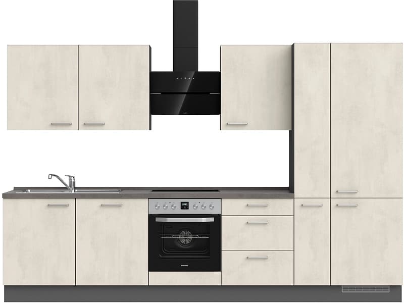 Komplette Küche MODUSET RIVA PREMIUM Weissbeton 60x330cm