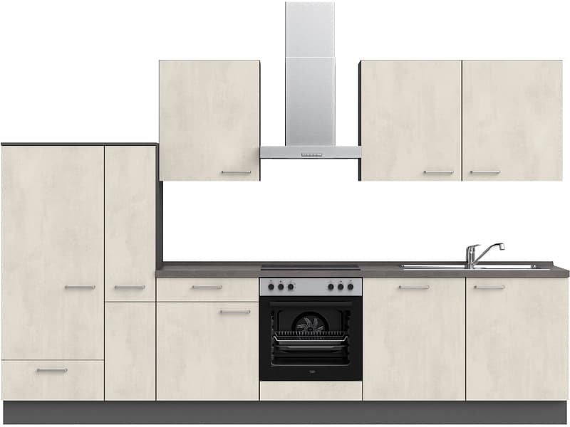 Komplette Küche MODUSET RIVA CLASSIC Weissbeton 60x330cm