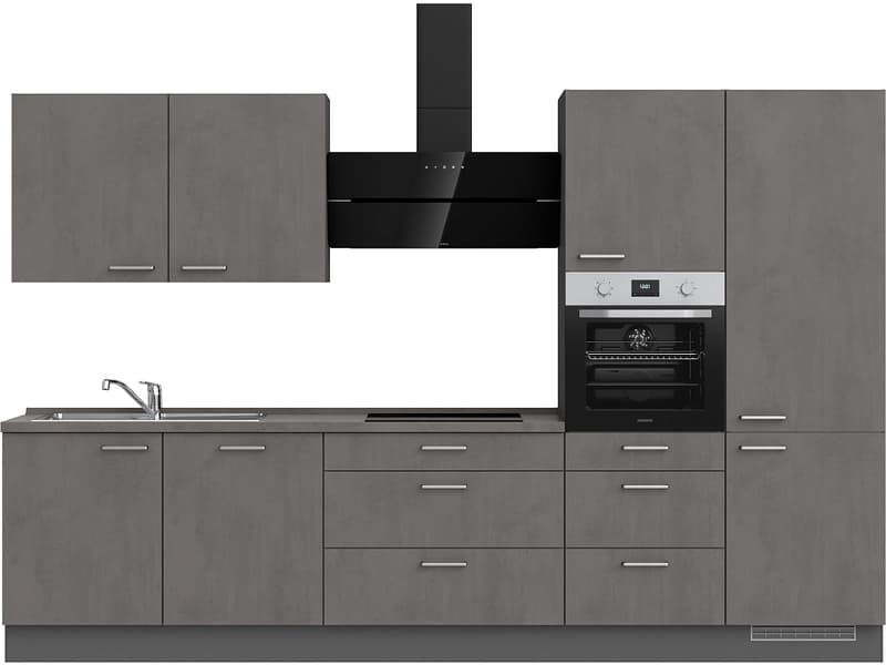 Komplette Küche MODUSET RIVA PREMIUM Beton Schiefergrau 60x330cm