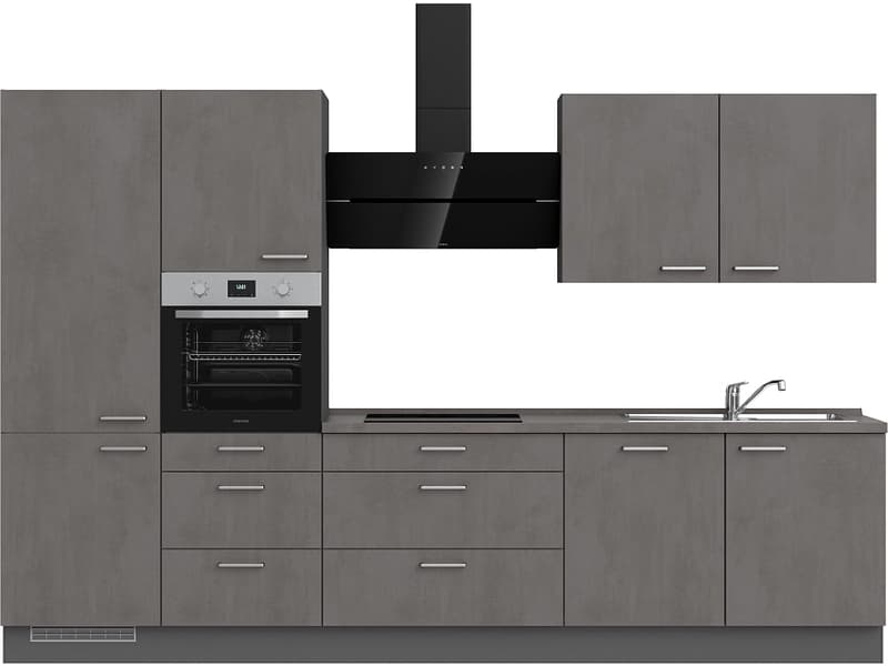 Komplette Küche MODUSET RIVA PREMIUM Beton Schiefergrau 60x330cm
