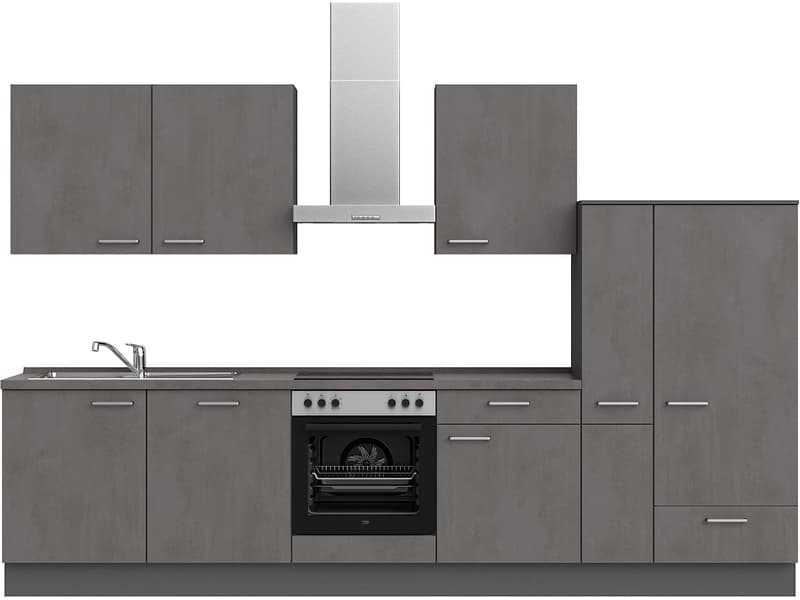 Komplette Küche MODUSET RIVA CLASSIC Beton Schiefergrau 60x330cm