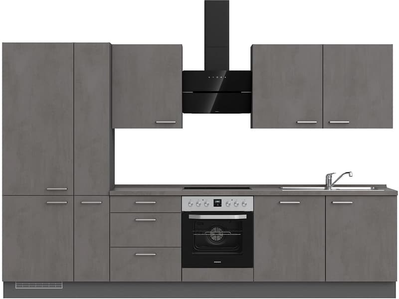 Komplette Küche MODUSET RIVA PREMIUM Beton Schiefergrau 60x330cm