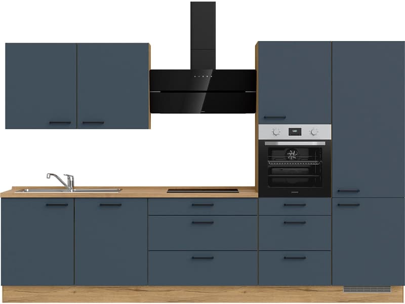 Komplette Küche mit Elektrogeräten MODUSET EASYTOUCH PREMIUM Fjordblau 60x330cm