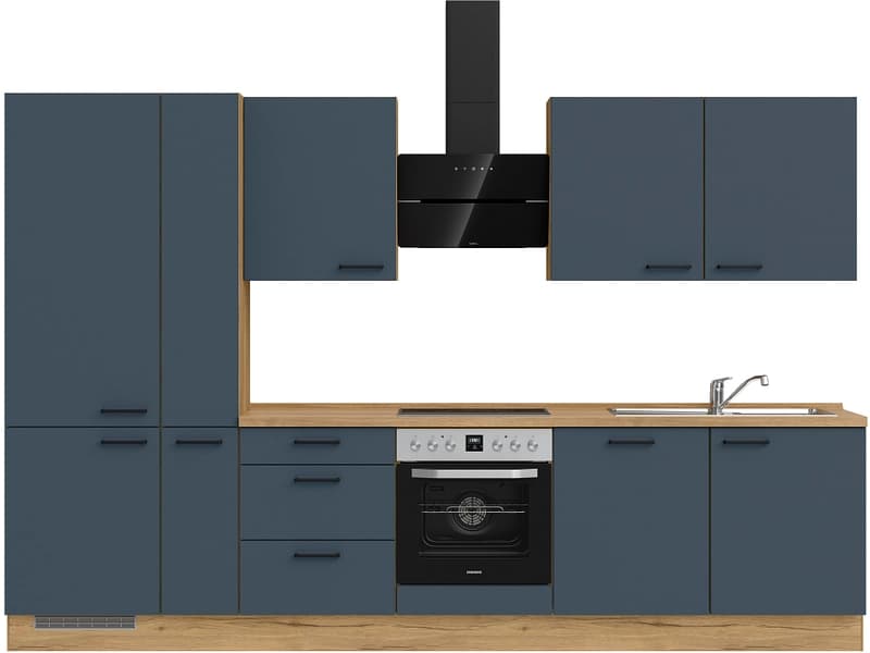 Komplette Küche mit Elektrogeräten MODUSET EASYTOUCH PREMIUM Fjordblau 60x330cm